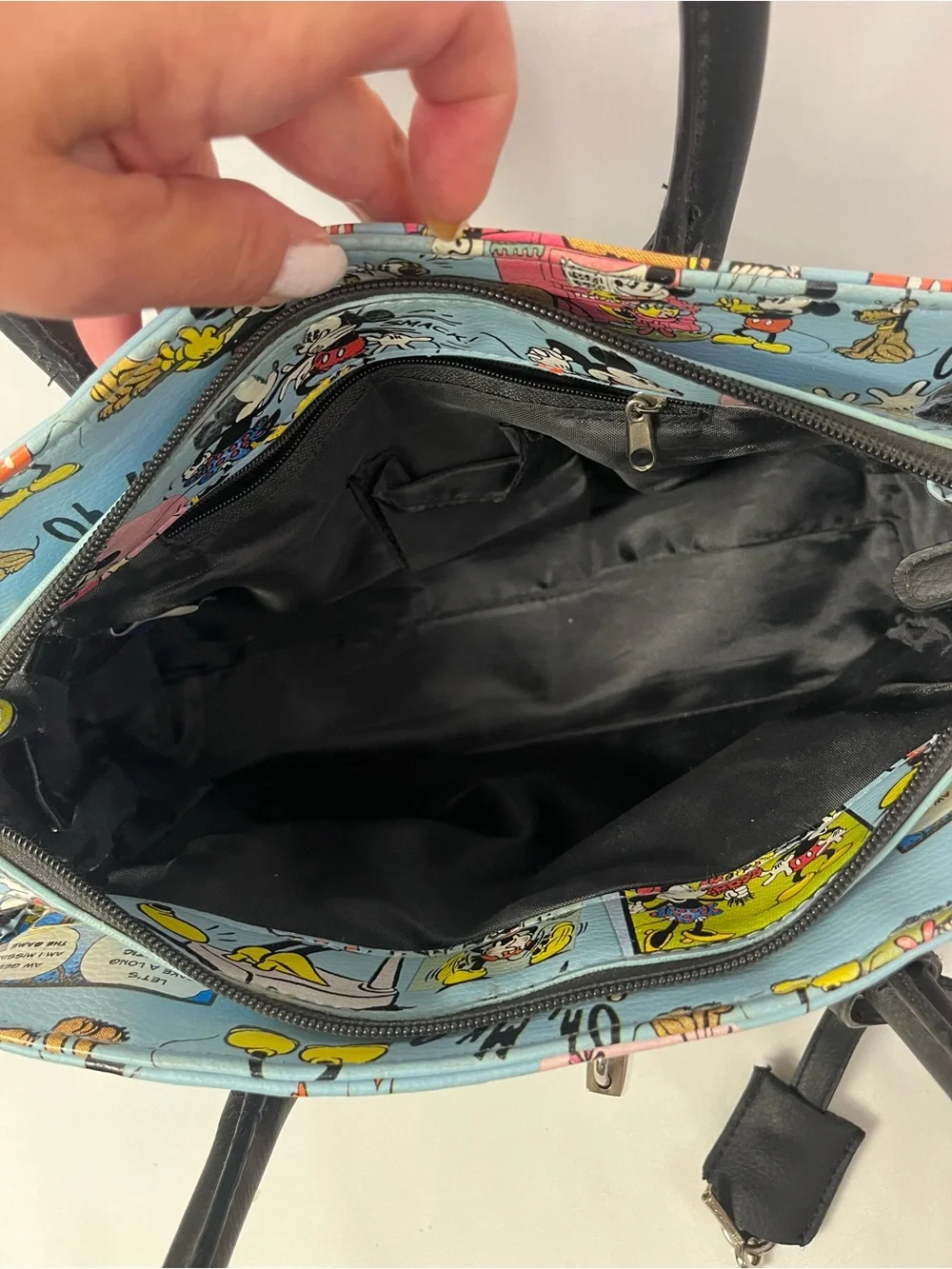 Disney Blue Mickey & Minnie Cartoon Satchel with Black Trim